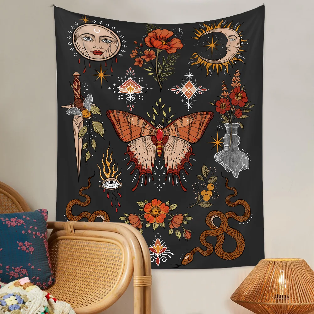 

Tapestry Bohemian Skull Background Hanging Cloth Ins Nordic Home Moon Phase Decoration Living Room Bedroom Bedside Tapestries