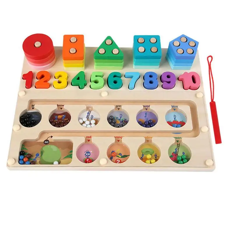 

Magnetic Color And Number Maze Children's 3-in-1 Wooden Early Educational Number Puzzles Montessori Wooden Sorting Stacking Toys