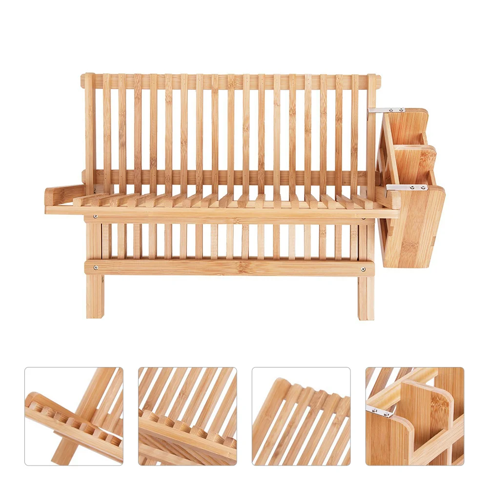 

Drain Rack Kitchen Utensils Holder Wooden Dish Tableware Storage Supplies Sink Drying