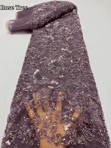 Роскошная французская Тюлевая кружевная ткань, высококачественные блестки, бусины для жениха, африканская нигерийская вышитая кружевная ткань для шитья