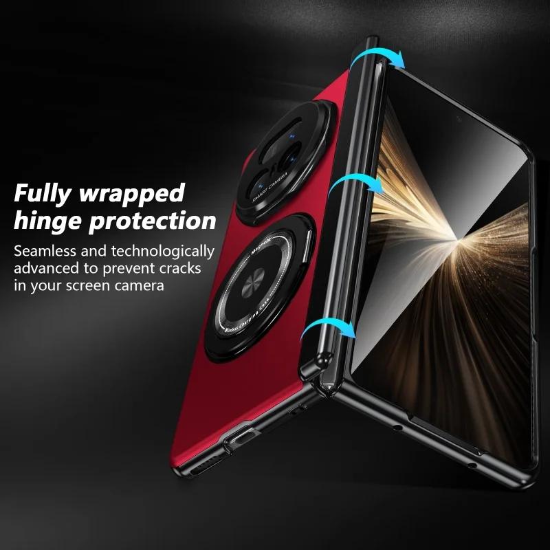 Matte Hard Protective Flip Case with Kickstand and 360° Rotating Magnetic Ring Holder, Includes Tempered Glass