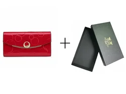 Elegant Faux Leather Women's Wallet in Wine Red, Gold, Blue, and Black (Red  with box)