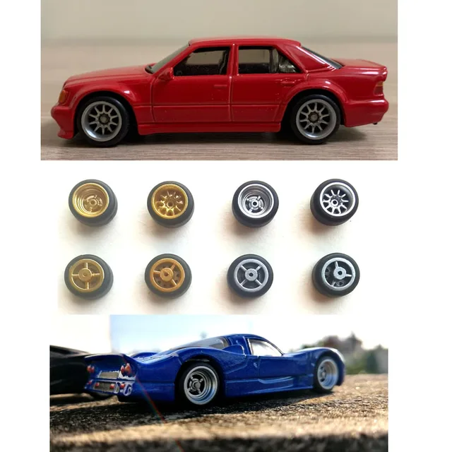 30Sets(for 30 Cars) 1/64 Alloy Car Wheels with Rubber Tires or 30Sets Modified Axles for 1:64 Matchbox Domeka HW Model Cars 5