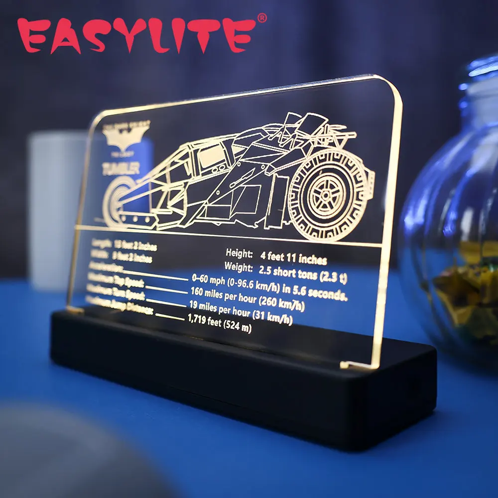 Easylite Ha Condotto La Luce Acrilica Tabellone Targa Targhetta Per Batmobile Tumbler 76240 Building Blocks Mattoni Giocattoli Set