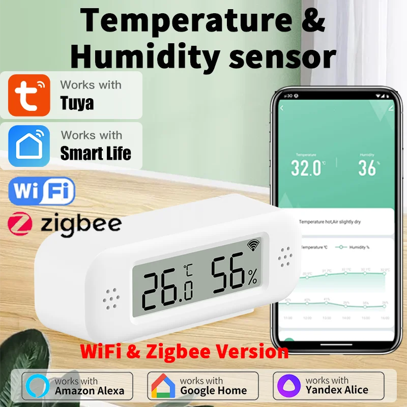 Tuya Zigbee WiFi Humidity Temperature sensor For Smart Home Thermometer Hygrometer APP Remote Work with Alexa Google Assistant