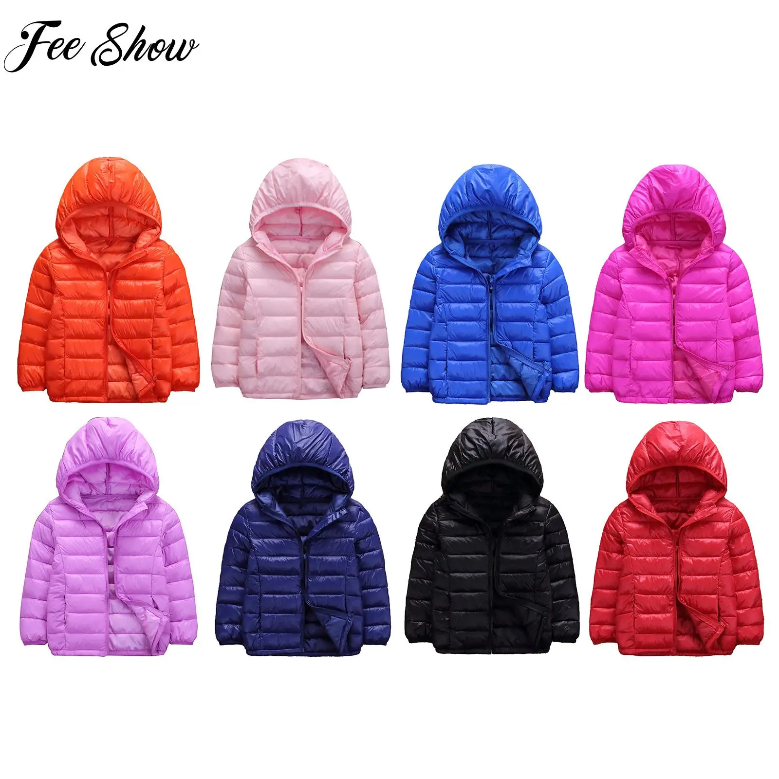 Children's cotton jacket winter style plush thickened lightweight down jacket solid color hooded jacket for boys and girls