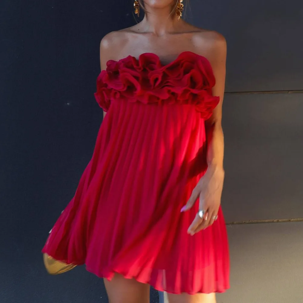 

Mesh Red Tube Top Pleated Mini Dress Sexy Dress for Women Bodycon Dress Birthday Party Evening Dress Sexy Women Wedding Dresses