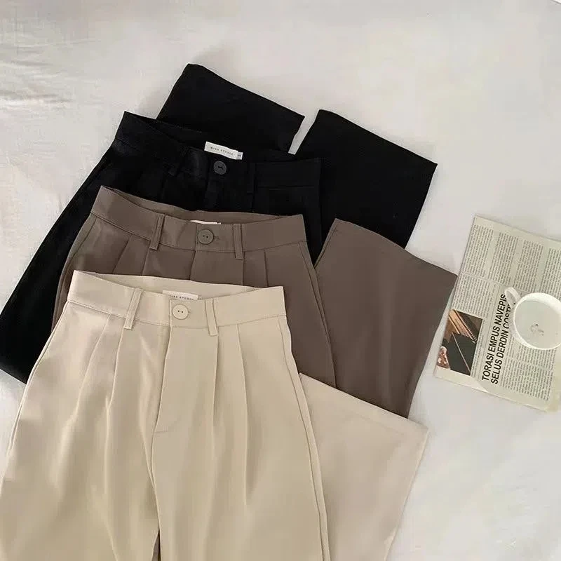 

Solid Color High Waist Suit Pants Women Commuting Slim Drape Casual Straight Pants 2022 New Korean Version Loose Wide Leg Pants