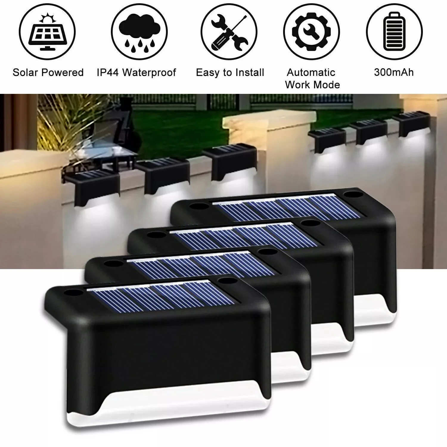4 Solar LED Bright Deck Lights Garden Light Deck Lamp Solar Stairs Light 2