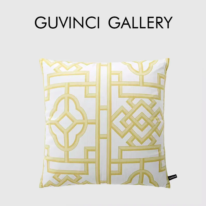 

GUVINCI Chinoiserie Yellow Retro Window Geometric Decorative Pilllow Case Extravagant Style Design Luxury Cushion Covers 60x60cm