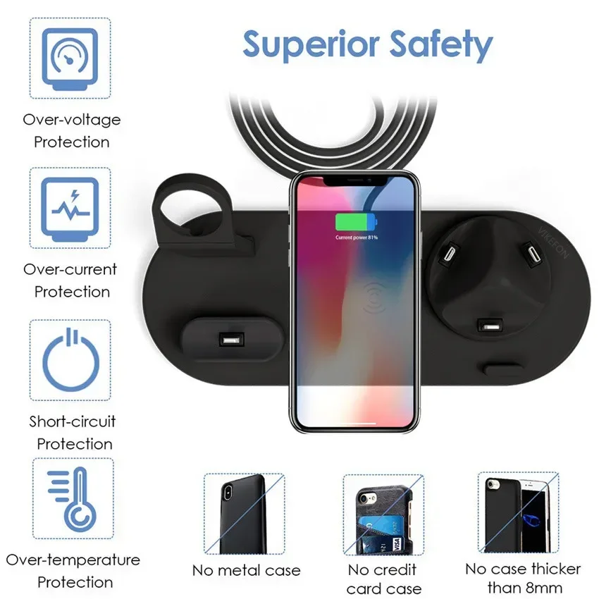 3-in-1 Kabelloses Ladegerät mit Ständer für Samsung iPhone 17 16 15 14 13, Apple Watch und Airpods – Schnelle Ladestation – Detail 9