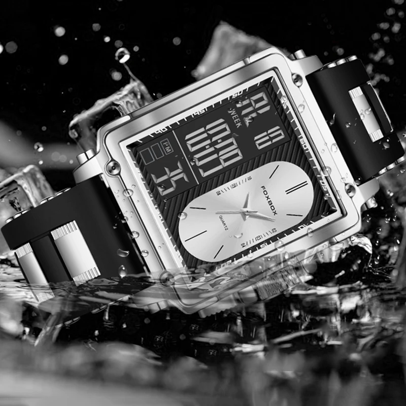 LIGE New Fashion Square Digital Watches for Men Casual Military Dual Display Watch Men Sport Waterproof Chronograph Montre Homme