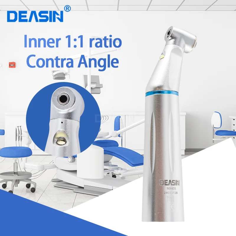 Deasin Dental LED-Licht 1:1 Verhältnis Winkelstück E-Generator Niedriggeschwindigkeits-Handstück mit Innenwasserspray E-Typ für Zahnmedizin