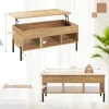 Lift Top Coffee Table - Rectangular Wooden Table w/Hidden Compartment & Open Storage Shelves, Multifunctional Modern Flip Table 2