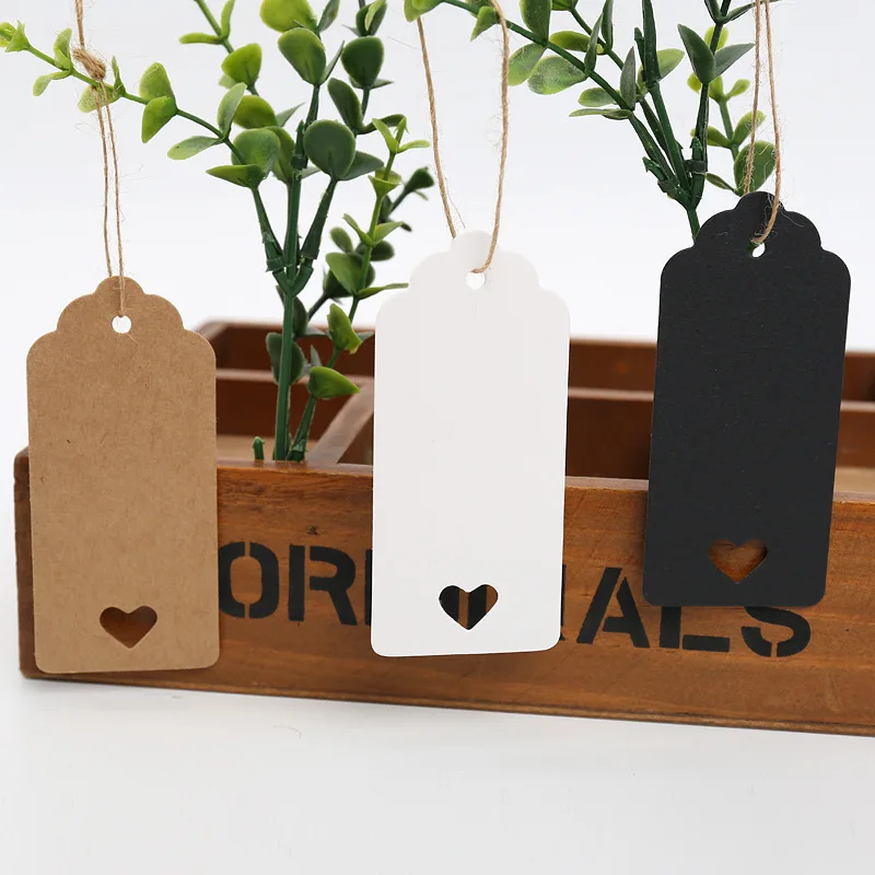 Hollowed Heart Kraft Paper Tags White Black Gift Cards Labels Luggage Bag  Wedding Note Blank Price Hang Tag Decor 100Pcs - AliExpress