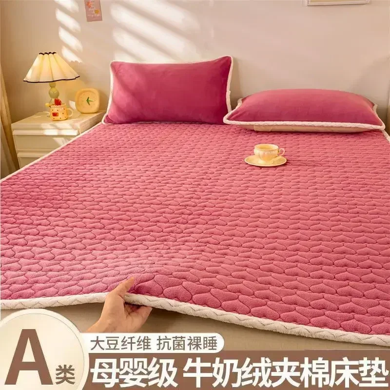 Winter Plush Soft Mattress Toppers Single Double Bedspread Non-slip Mattress Cover Bed Sheet Thin Fold Tatami Mat Soft Bed Cover