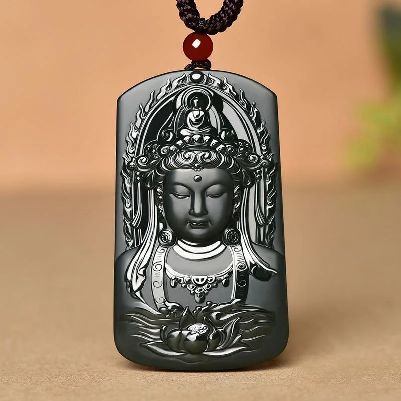 

Jiale/Hand-Carved/Natural Hetian Cyan Jade Guanyin on Lotus Pendant Fine Jewelry Accessories Men Women Couple Necklace Amulet