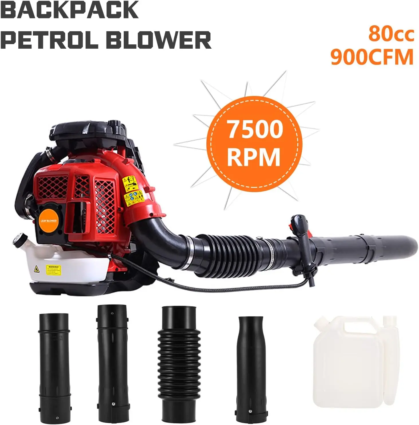 80CC Gas Powered Backpack Leaf Blower 900CFM Powerful 206MPH Extreme Duty 2-Cycle Petrol Powered Leaf blowers for Lawn