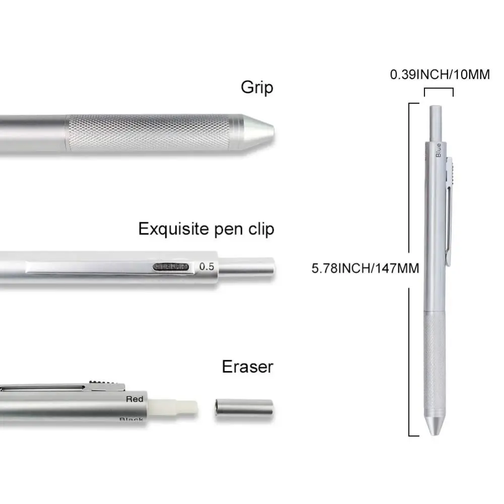 4 in 1 Multi-Function Metal Gravity Sensing Pen Students 3Colors Ballpoint Pen Mechanical Pencil Set Press Gel Pen Signature Pen