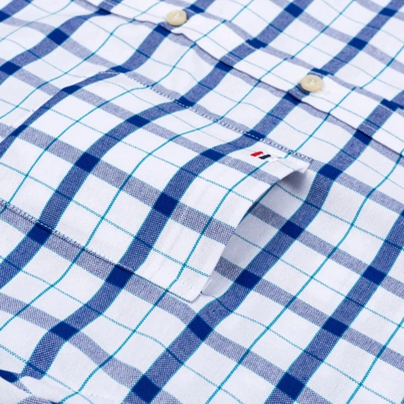 Summer 100% Cotton Oxford Men's Shirt Short Sleeve Plaid Striped Male Clothes Business Regular Fit Dress Shirts Oversized 7XL 6X 4