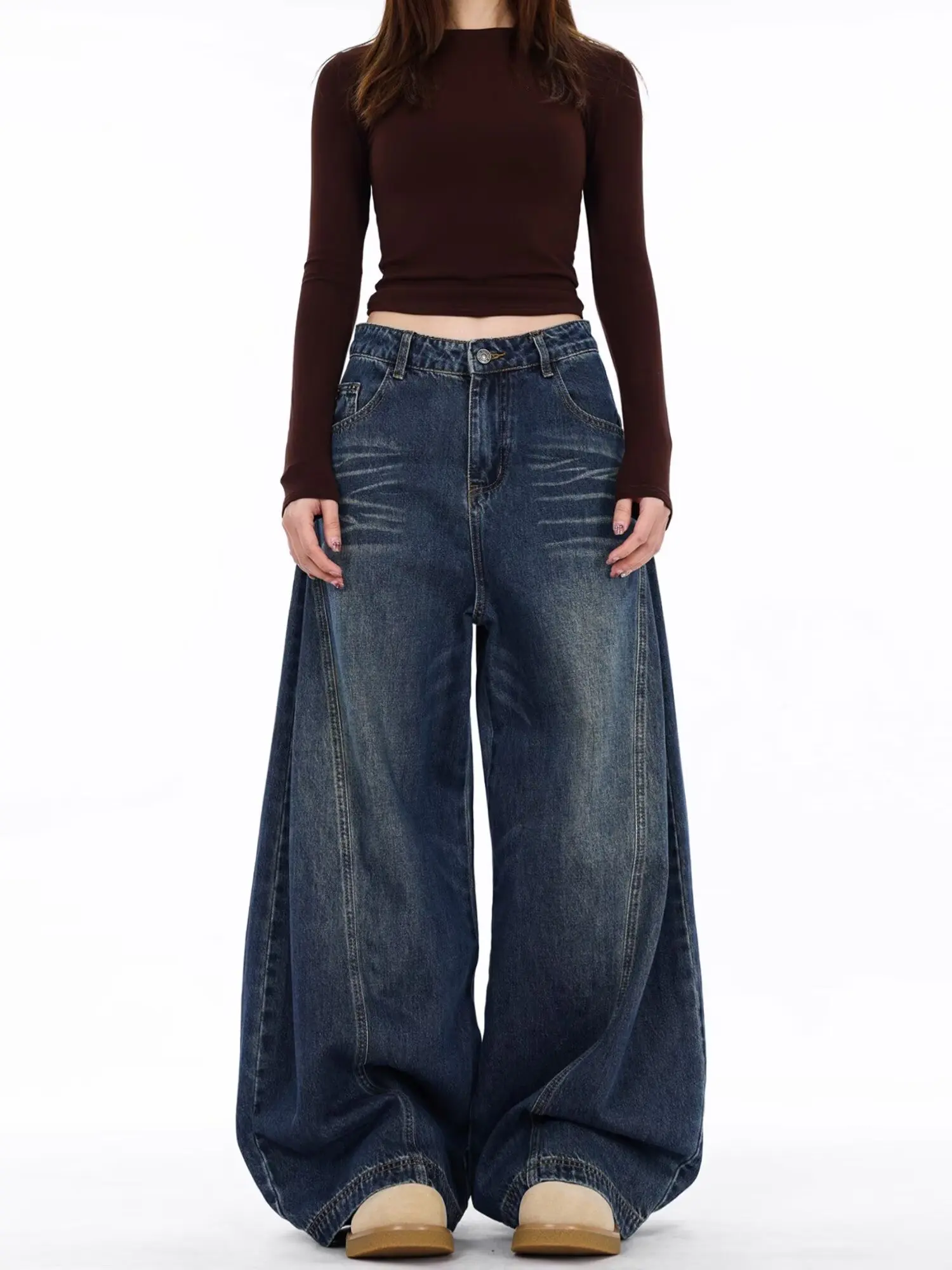 Jean en denim délavé polyvalent pour femmes, tempérament minimaliste, texture de rue, rétro décontracté, Harajuku Y2k, pantalon ample à jambes larges