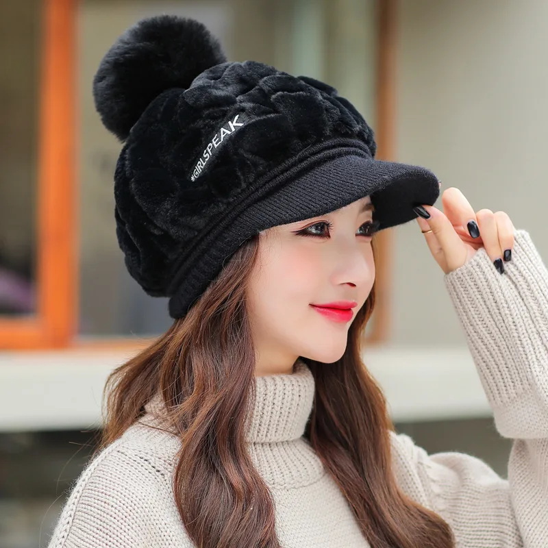 Knitted Caps Winter Warm Beanie Hats Women Skullies Beanies Hats for Women Solid Outdoor Snow Riding Bonnet Caps Girl