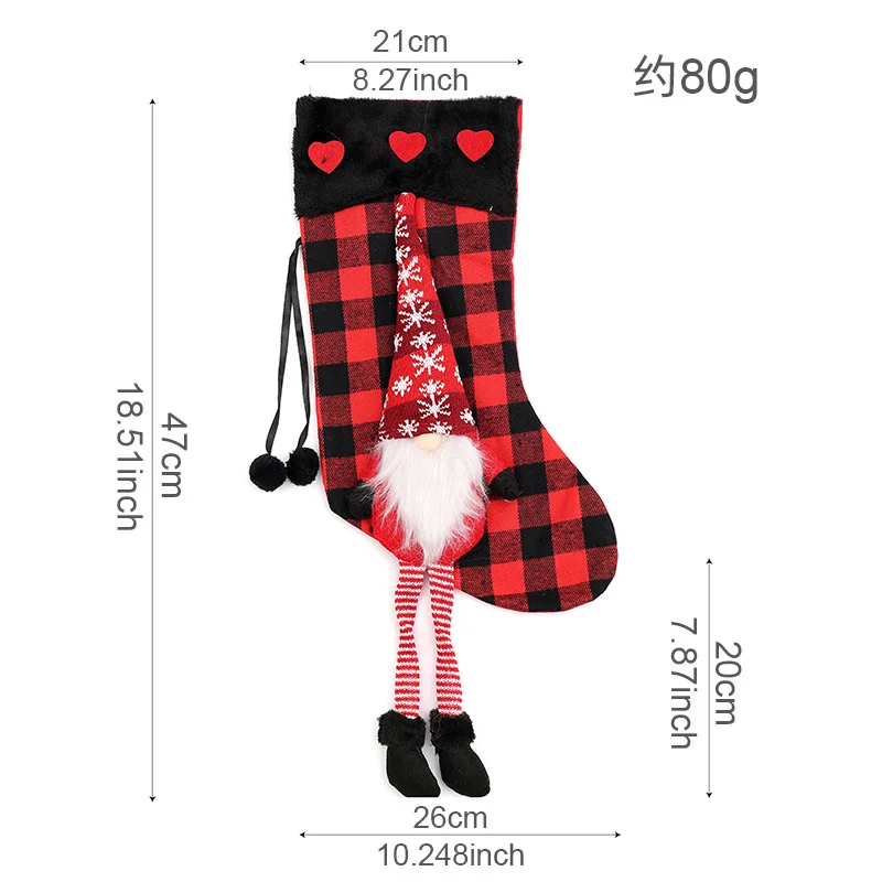 Christmas Candy Bags Gift Plush Lattice Christmas Socks Candy Gift Bag Creative Hanging Decoration New Year Xmas Party Gift Bag