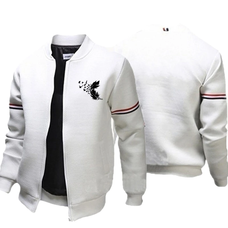 Fashion trend printed slim fit sports zipper jacket casual outdoor short fashion men's solid color cardigan jacket