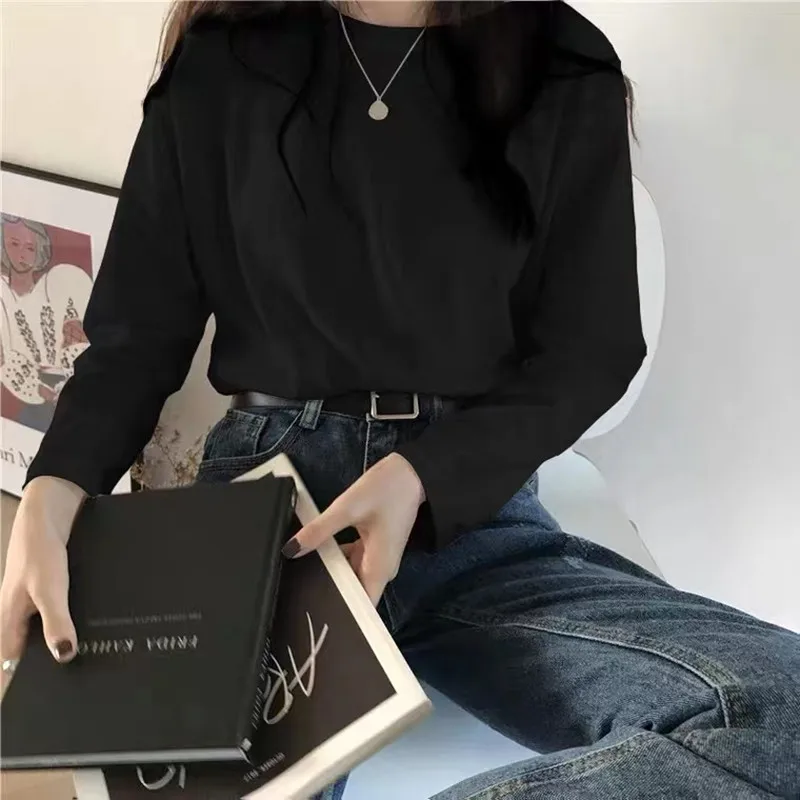 White Long Sve T-irt Women's Mid-Length Inner Wear Base irt Early Autumn New Arrival Spring Commute Sle round Ne