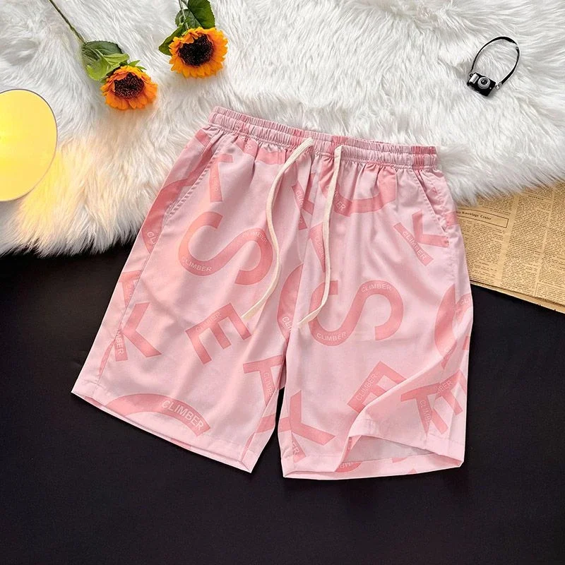 thumbnail image 1 of Pantalones cortos para hombre, anchos, holgados, con gráficos, para correr, deportivos, para verano, estilo coreano, personalizables, a la moda, elásticos, 1 of 4