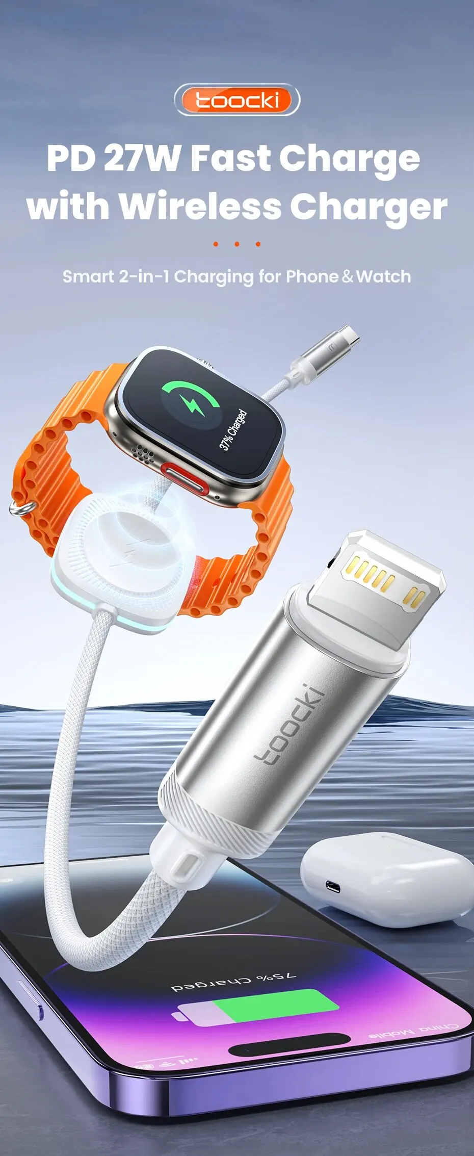 Toocki 2 in 1 pd 27w magnetisches kabelloses Ladegerät Typ c Schnell ladekabel 20w für iPhone 14 13 12 Pro Max für iwatch 9 8 7 6 5 – Detail 1