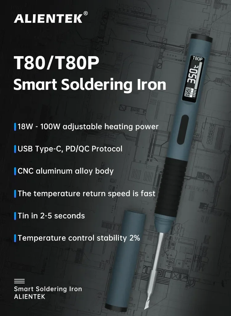T80/T80P Smart Soldering Iron 100W 80-450° Adjustable Constant Temperature Preci