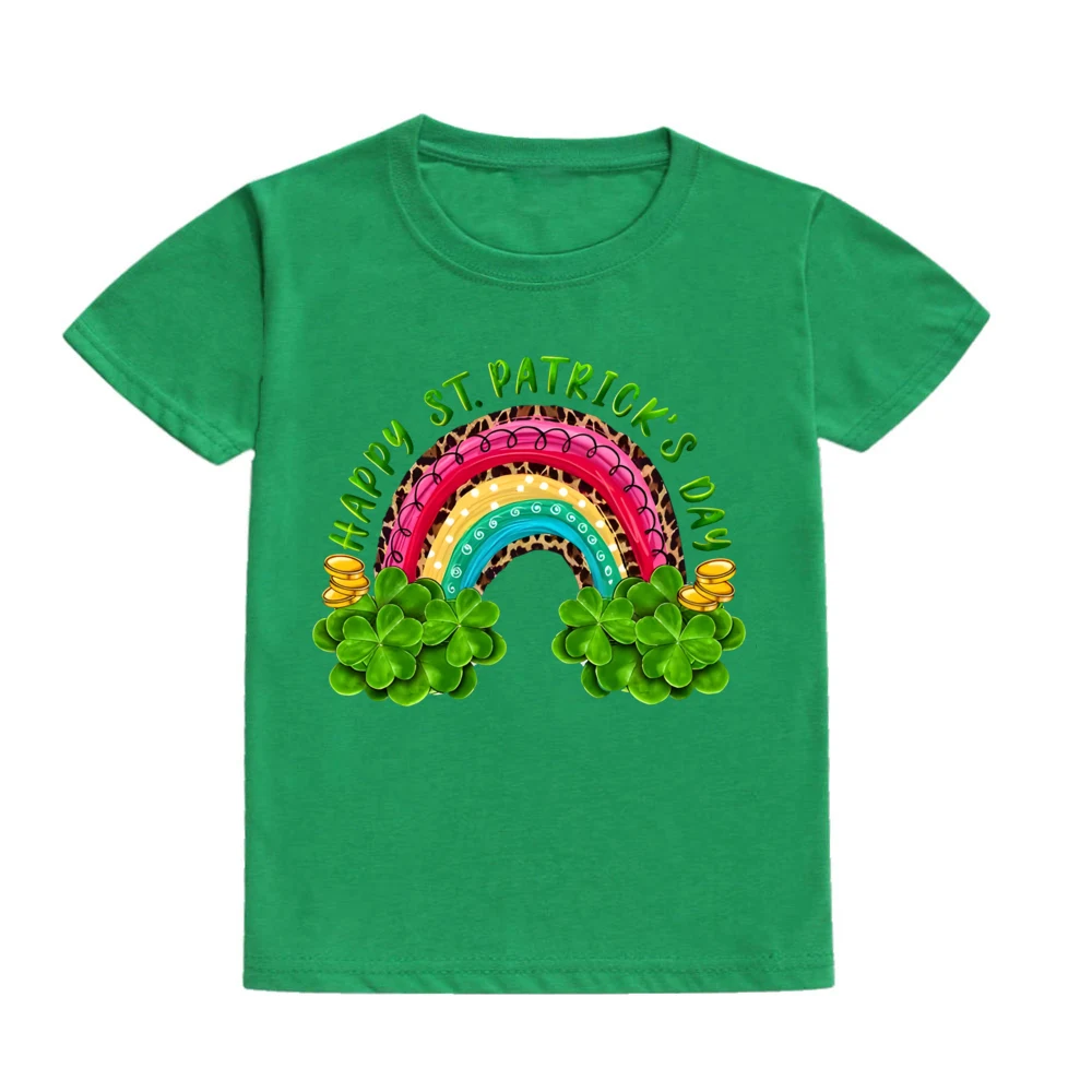 Happy St Patrick's Day Kids T Shirts Shamrock&rainbow Graphics Print Tee Top Short Sleeve Tops St Patricks Day Girl Summer Gift 5