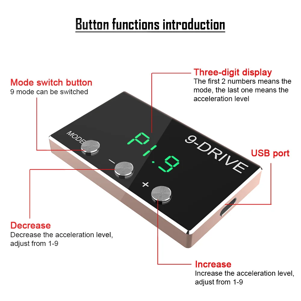 Racing Accelerator Potent Booster Tuning Parts Accessory Throttle Response Controller 9 Drive 5 Modes Portable Pedal Booster