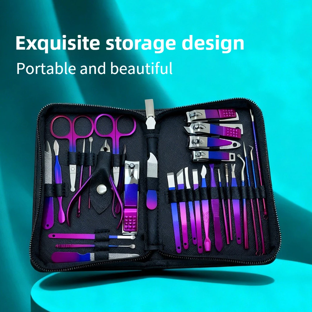30pcs 블루 레드 그라데이션 네일 클리퍼 세트 네일 파일 리무버 도구 스테인..
