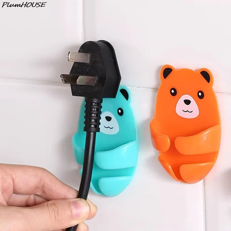4Pcs Wall storage hook bear plug bracket punch-free power plug socket holder kitchen stealth hook wall adhesive hanger bathroom