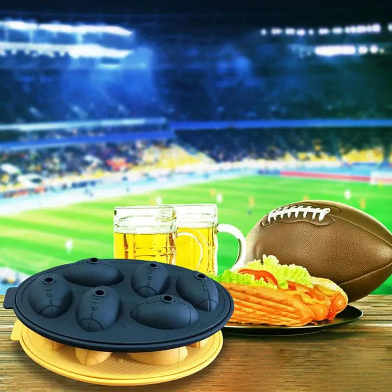 

6 Cavity Oval Shape Silicone Ice Tray With Lid And Funnel Reusable Rugbyy Ice Mold Freezer Ice Ball Trays For BPA Free Leak Free