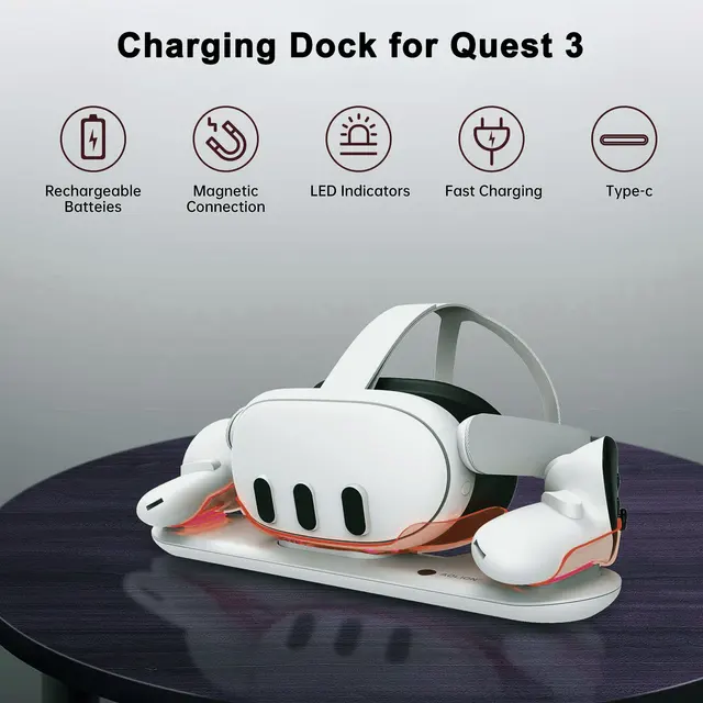 Dock Di Carica Per Oculus Quest 3 - Stazione Ricarica Controller Con Batterie, LED, Bianco
