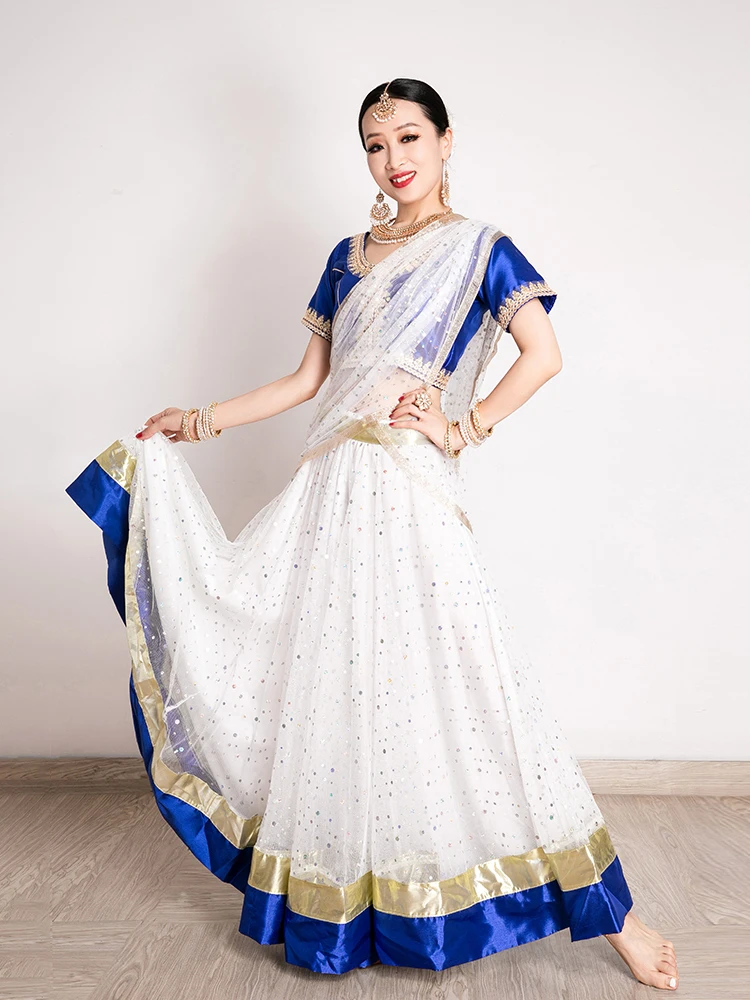 Abito Indiano Danza Performance Vestiti Lengha Choli 3 Pezzi Set Gonna Altalena Top Scialle India Sari Pakistani Vestido Indiano