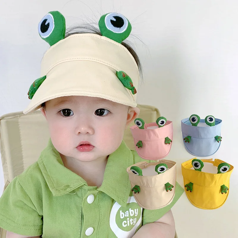 

Summer Baby Sun Hats Cute Cartoon Frog Empty Top Big Brim Sunscreen Caps For Kids Korean Casual Thin Boy Girl Hats