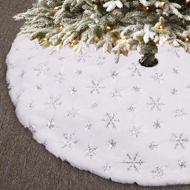 Gonna Per Albero Di Natale 91 Cm In Finta Pelliccia – Design Fiocchi Di Neve Con Paillettes Dorate – Morbido Peluche Bianco E Oro