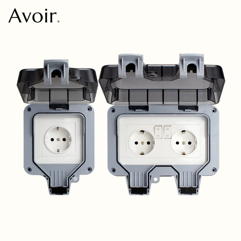 Avoir Ip66 Outdoor Waterproof Socket eu Standard Wall Power Outlet com Porta de Carregamento Usb Fora Plugues Duplos para Casa Jardim Tomada com Usb Tomadas Elétricas e Interruptores Tomada Usb Parede Tomada de Parede