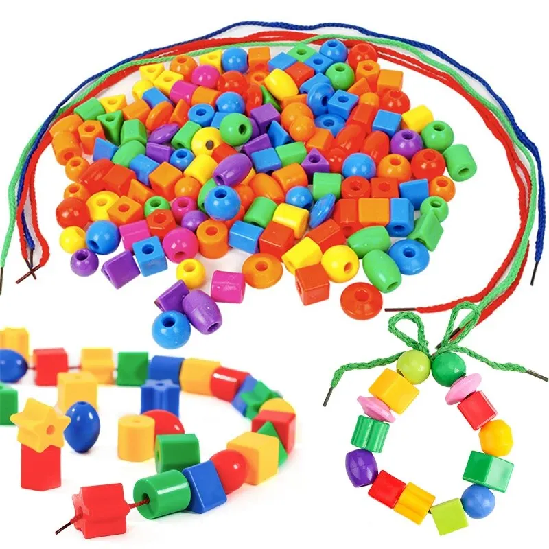 Rainbow Lacing Beads For Toddlers Color and Shape Sorter Fine Motor Skills Early Learning Montessori Toys For Preschool Kids educational toys