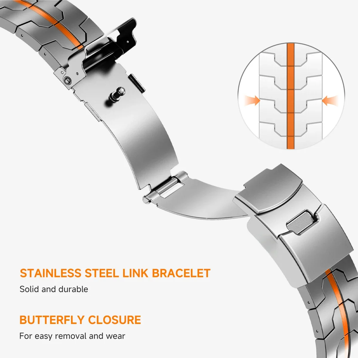 Premium 22mm Titanium Stainless Steel Watch Band - Metal Bracelet Strap