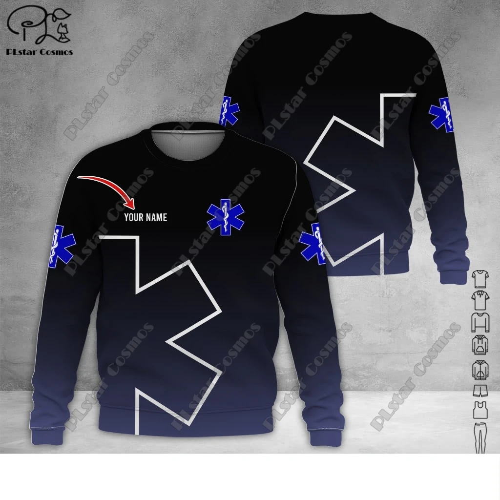 Custom Name EMS Emergency Medical Service Uniform 3D Printing Hoodie Street Women Men Pullover/Sweatshirt/Zip Hoodie A12