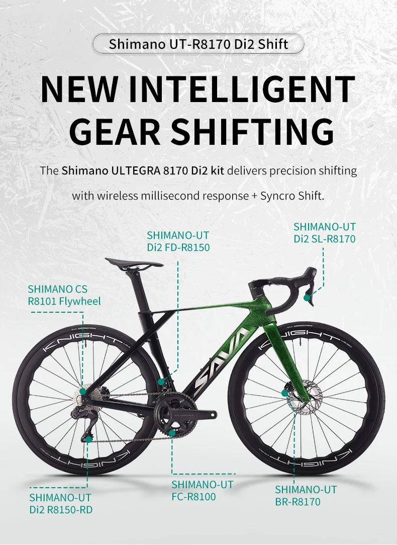 SAVA nueva hoja SLR8 C60 bicicleta de carretera de fibra de carbono, bicicleta DI2 para adultos 700C con componentes SHIMANO ULTEGRA Di2 R8170 bicicleta de carreras de alta gama