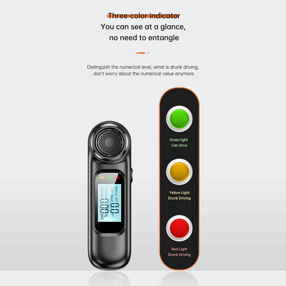 Digital Breathalyzer USB Rechargeable LCD Display Portable Personal Breath Alcohol Tester Contactless Digital Alcohol Detector