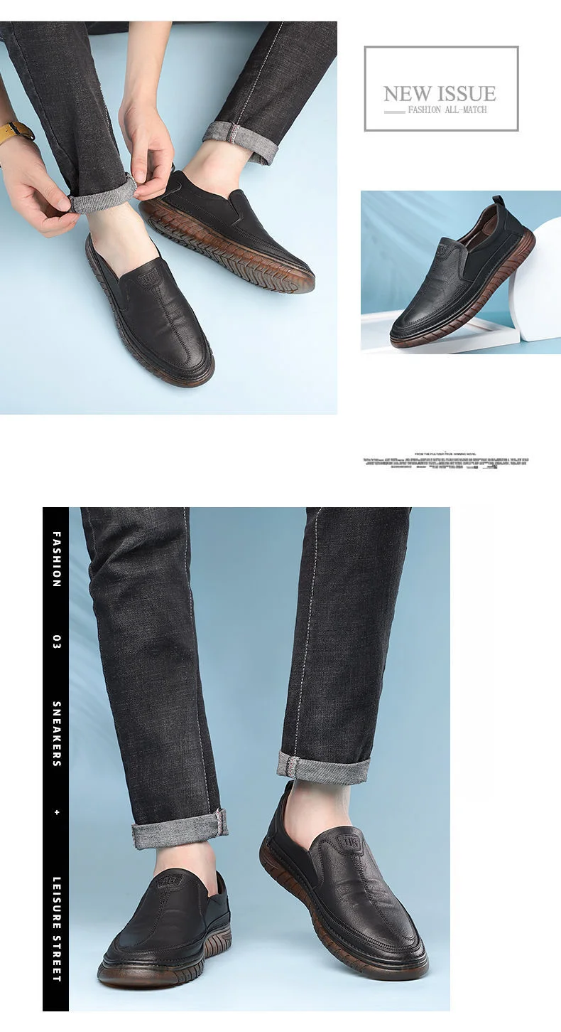 Leather for autumn business dress, oversized casual soft soled black men's wedding and groom's shoes_voghion.com