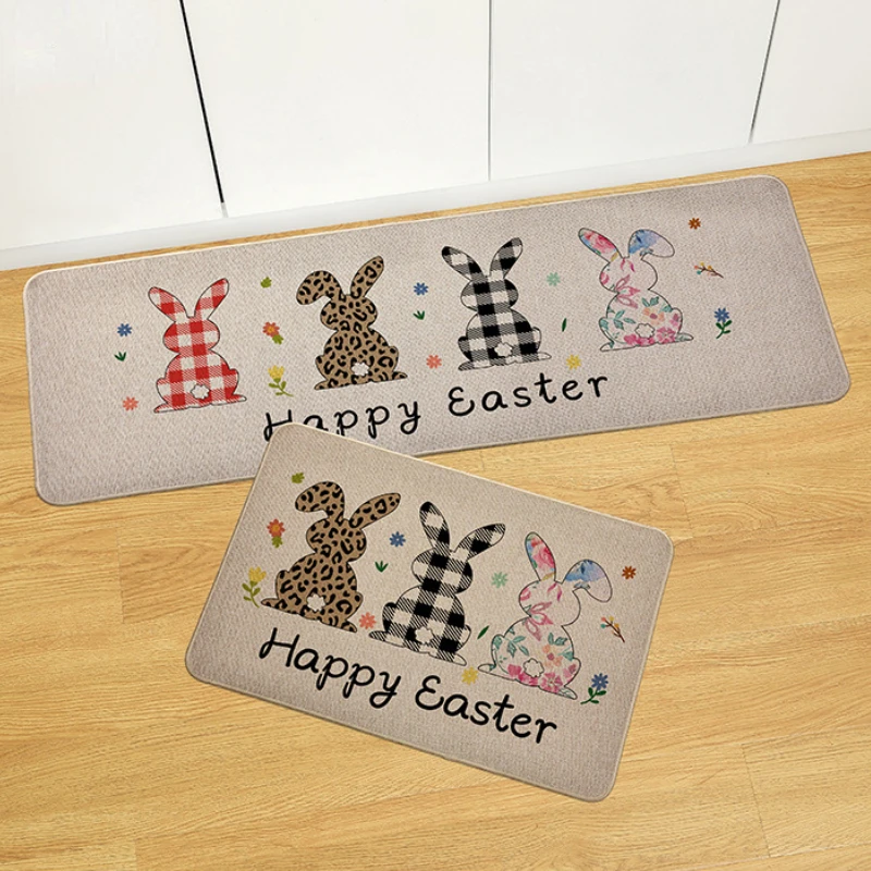 Cartoon Easter Carpet Cute Bunny Entrance Doormat Kitchen Floor Mat Faux Linen Hallway Pad Home Decor Anti-slip Bathroom Rug