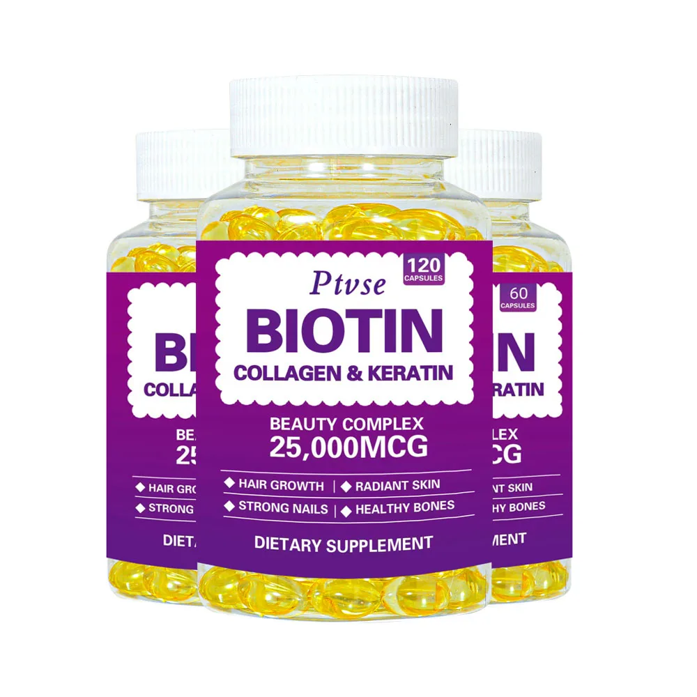 

Biotin + Collagen + Keratin Supplement - for Hair, Skin, Nail Health | Non-GMO, 120 Capsules